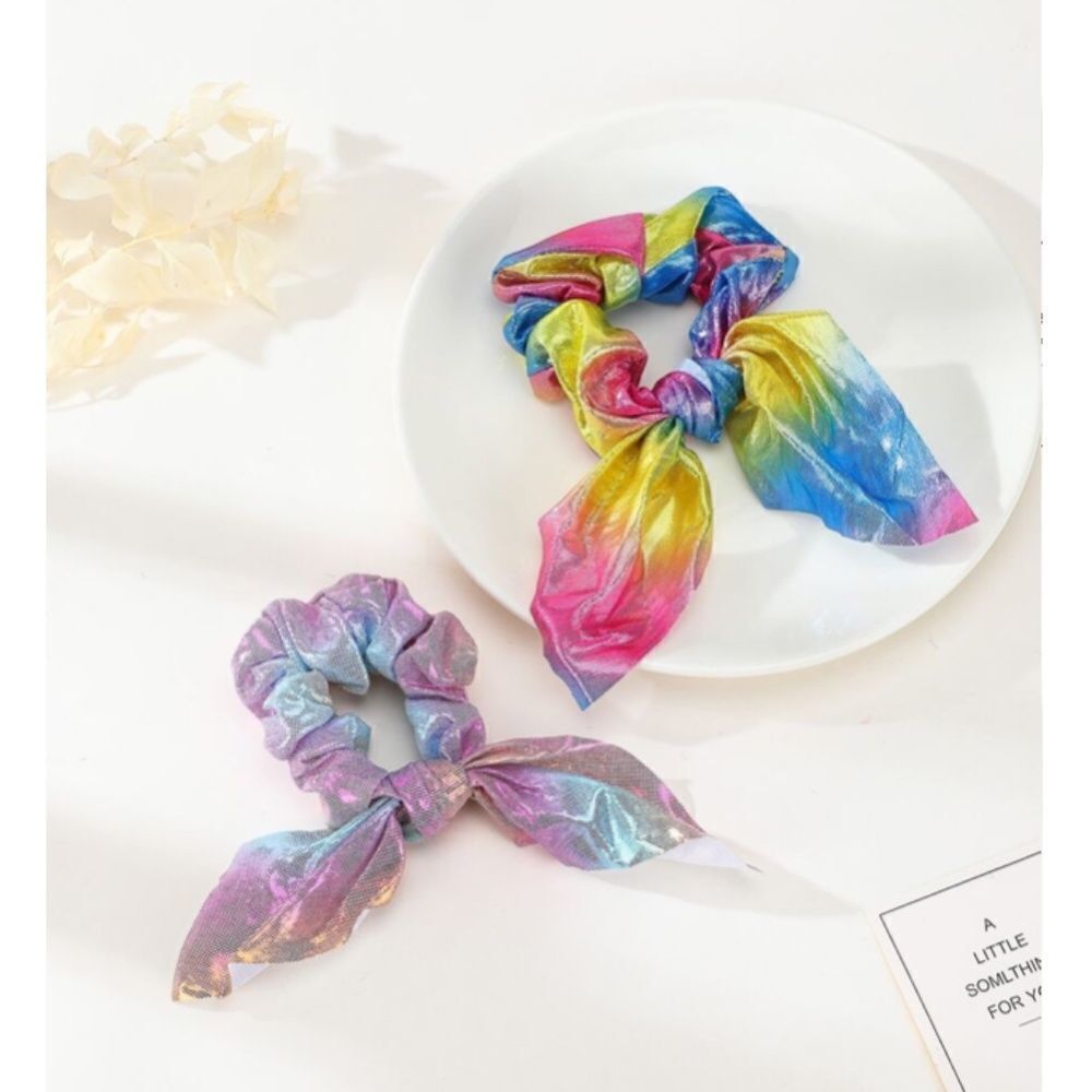 Colorful Holographic Bow Scrunchies